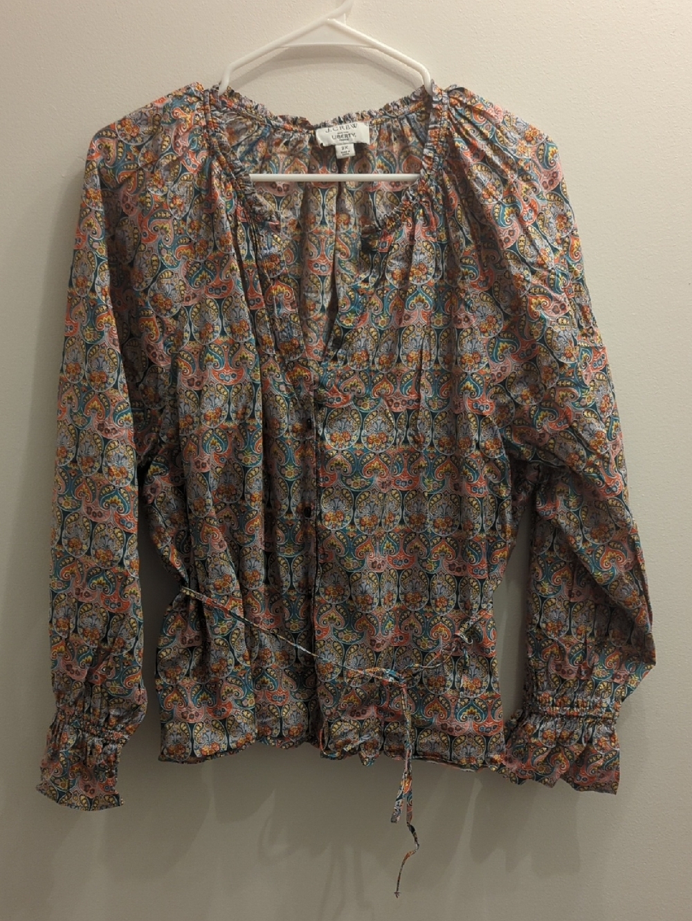 J. Crew × Liberty Multicolor Paisley Peasant Blouse (Size 2X)
